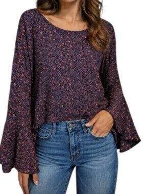 Willow & Root Floral Bell Sleeve Split Back Top